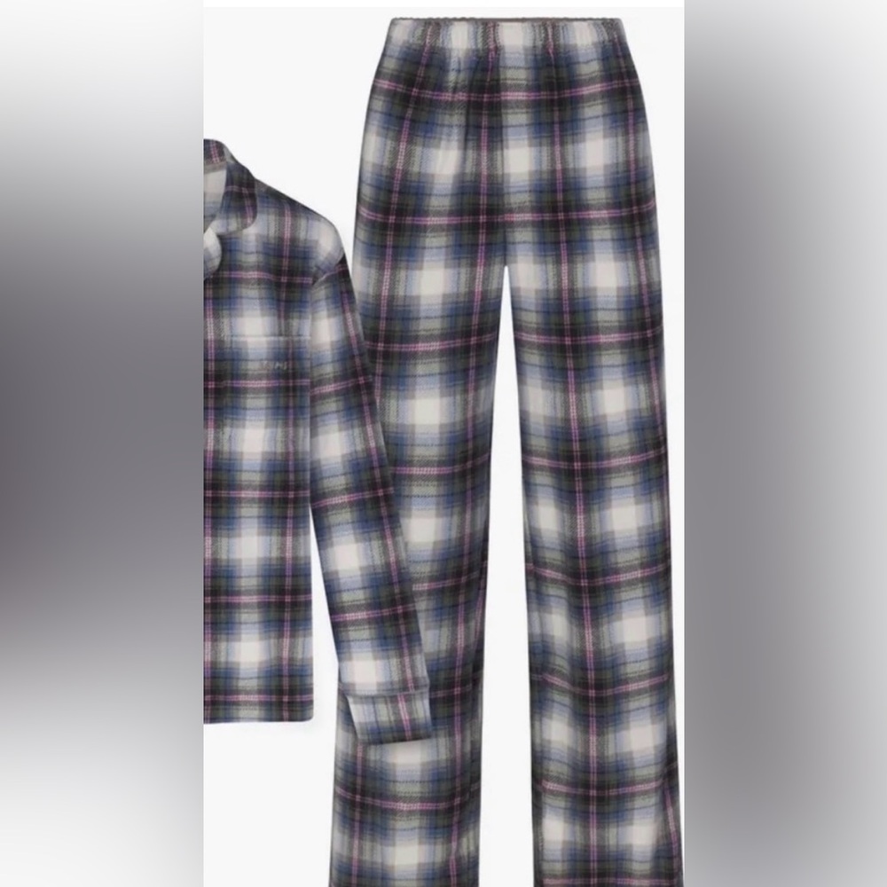 Skims Unisex Fleece Pajama Pants Bottoms Pink Blue Gray Plaid Multi NWOT - Picture 4 of 4